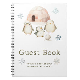 Cute Winter Penguins Baby Shower Guest Book Notizblock