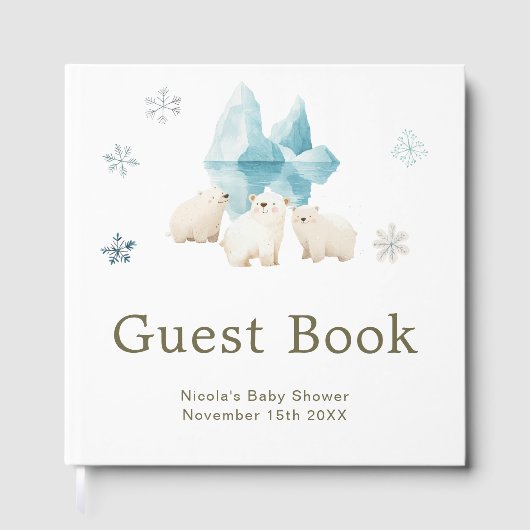 Cute Winter Polar Bears Baby Shower Gästebuch (Vorderseite)