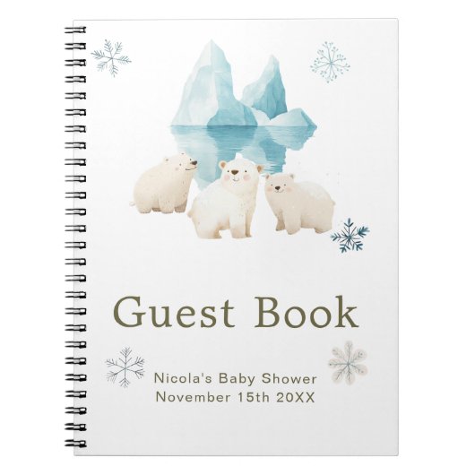 Cute Winter Polar Bears Baby Shower Guest Book Notizblock (Vorderseite)