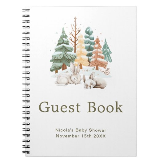 Cute Winter Rabbits Baby Shower Guest Book Notizblock (Vorderseite)