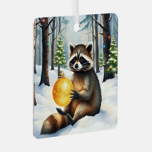 Cute Winter Raccoon with Gold Ornament Christmas (Vorderseite Rechts)