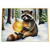 Cute Winter Raccoon with Gold Ornament Christmas Große Geschenktüte (Vorderseite)