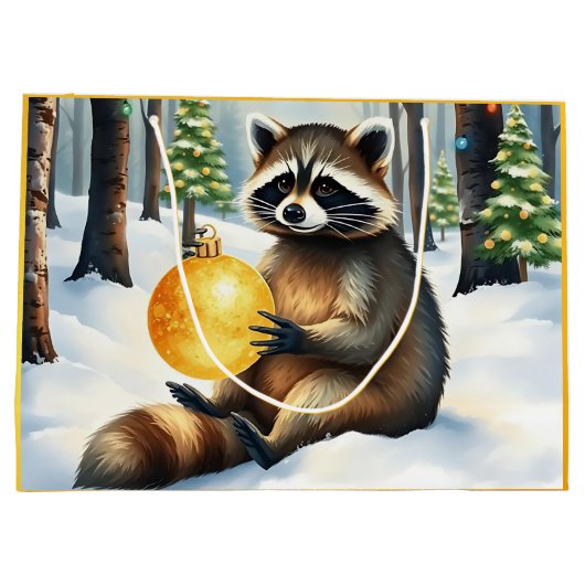 Cute Winter Raccoon with Gold Ornament Christmas Große Geschenktüte (Rückseite)