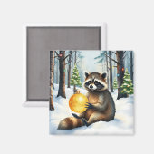 Cute Winter Raccoon with Gold Ornament Christmas Magnet (Vorderseite/Rückseite)