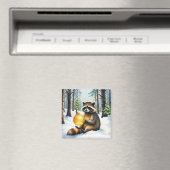 Cute Winter Raccoon with Gold Ornament Christmas Magnet (In Situ (Geschirrspüler))