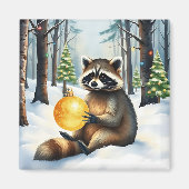 Cute Winter Raccoon with Gold Ornament Christmas Magnet (Vorne)