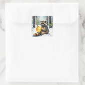 Cute Winter Raccoon with Gold Ornament Christmas Quadratischer Aufkleber (Tasche)