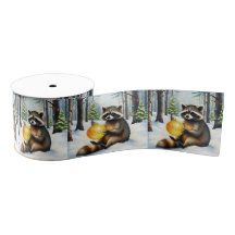 Cute Winter Raccoon with Gold Ornament Christmas