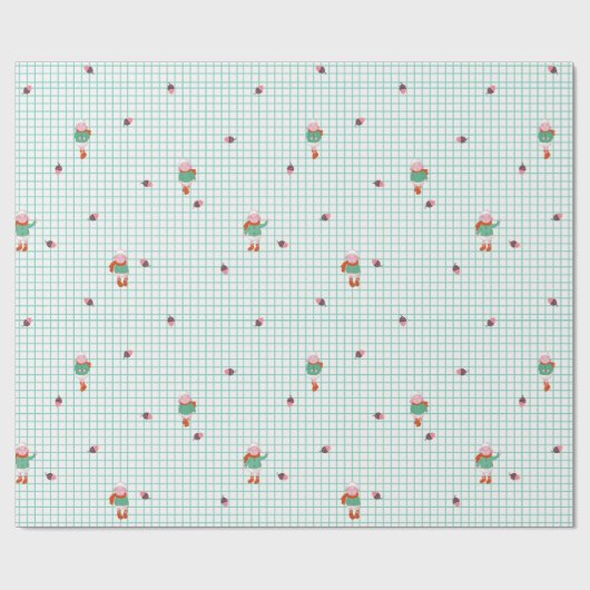 Cute Winter Sheep & Acorns on Mint Grid- Christmas Geschenkpapier (Flach)