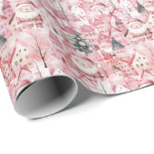 Cute Winter Town Modern Pink Christmas Geschenkpapier (Rolleneckpunkt)