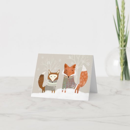 Cute Winter Wonderland Fox Holiday Greeting Card Dankeskarte (Vorderseite)
