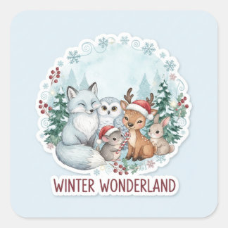 Cute Winter Woodland Creatures Zazzle Gift Quadratischer Aufkleber