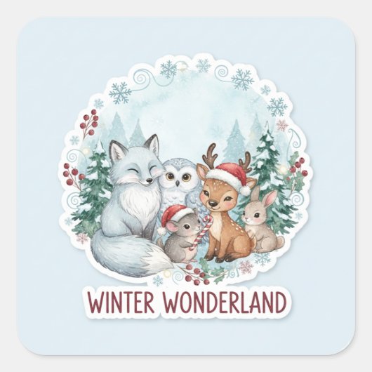 Cute Winter Woodland Creatures Zazzle Gift  Quadratischer Aufkleber (Vorderseite)