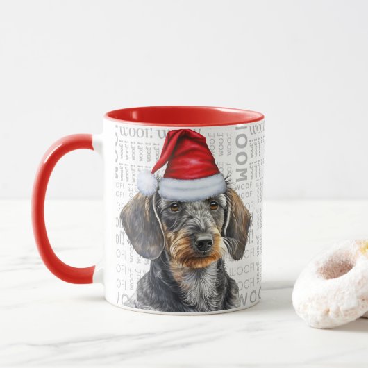 Cute Wirehair Dachshund Lover Christmas Holiday Tasse (Mit Donut)