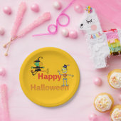 Cute Witch and Skeleton Halloween Fun Pappteller (Party)