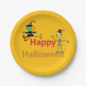 Cute Witch and Skeleton Halloween Fun Pappteller (Vorderseite)