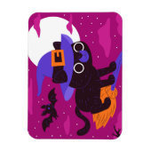 Cute Witch Cat Flying on Broom Halloween Kawaii Magnet (Vertikal)