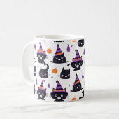 Cute Witch Cat & Hat Pattern Halloween Spooky Cat  Kaffeetasse (Vorderseite Links)