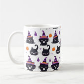 Cute Witch Cat & Hat Pattern Halloween Spooky Cat  Kaffeetasse (Links)