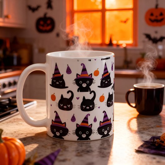 Cute Witch Cat & Hat Pattern Halloween Spooky Cat  Kaffeetasse