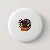 Cute Witch Cat on Pumpkin � Halloween Art Oversize Button (Vorderseite)