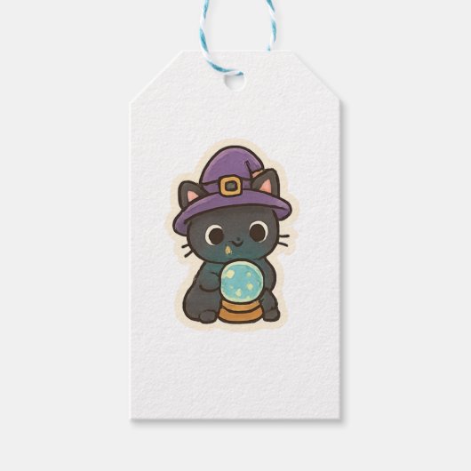 Cute Witch Cat with Crystal Ball Kawaii Geschenkanhänger (Vorderseite)
