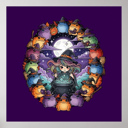 Cute Witch Creating Magical Moments With Toads Poster (Vorne)