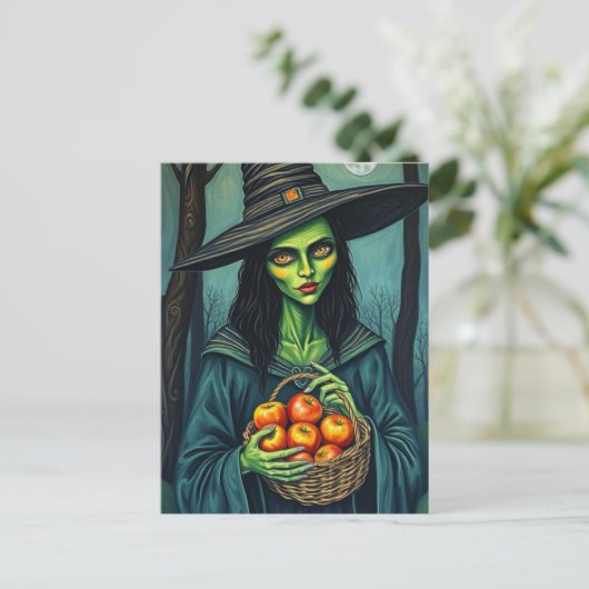 Cute Witch With Apples Postkarte (Stehend Vorderseite)