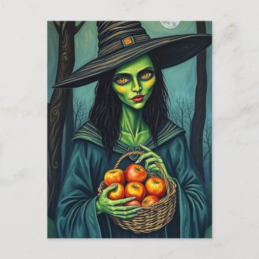 Cute Witch With Apples Postkarte (Vorderseite)