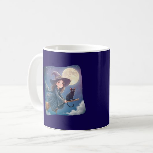 Cute Witch With Cat Mug Kaffeetasse (Vorderseite Links)