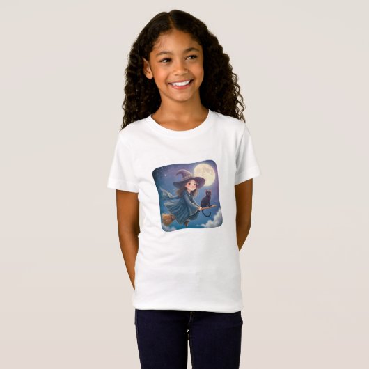 Cute Witch With Cat T-Shirt (Vorne ganz)