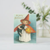 Cute Witch With Cat Vintage Postcard Postkarte (Stehend Vorderseite)