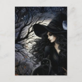 Cute Witch With Her Black Kitty Postkarte (Vorderseite)