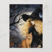 Cute Witch With Her Ginger Kitty Postkarte (Vorderseite)