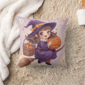 Cute Witch with Pumpkin Halloween Pillow Kissen (Decke)