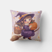 Cute Witch with Pumpkin Halloween Pillow Kissen (Vorderseite)
