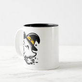 Cute Witchy Ghost on Broom Halloween Mug | Two-Sid Zweifarbige Tasse (Vorderseite Links)