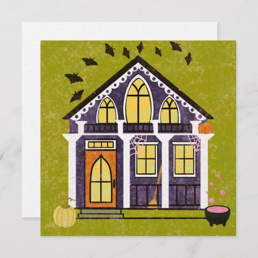 Cute Witchy Haunted Halloween Cottage Einladung (Vorne/Hinten)