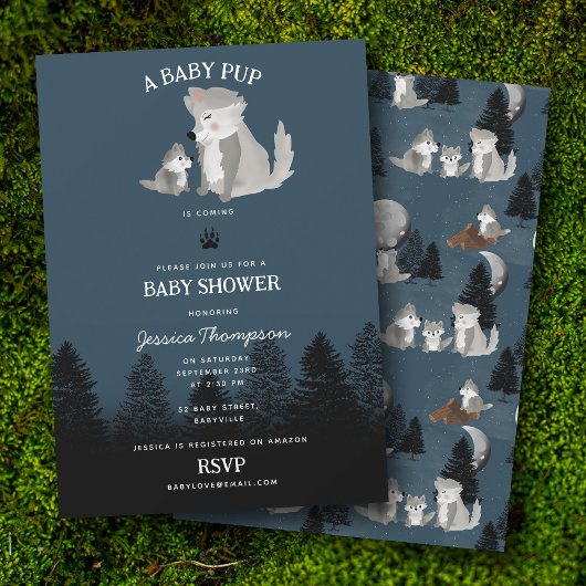 Cute Wolf Baby Pup and Mom Woodland Baby Shower Einladung