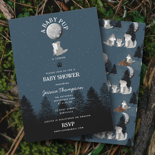 Cute Wolf Baby Pup and Mom Woodland Baby Shower Einladung