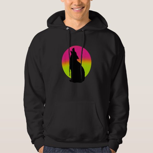 Cute Wolf   Howling Wolf Retro Sunset Hoodie (Vorderseite)