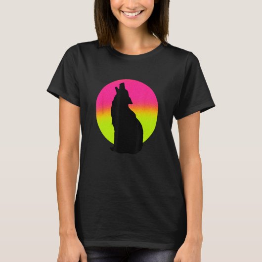 Cute Wolf   Howling Wolf Retro Sunset T-Shirt (Vorderseite)