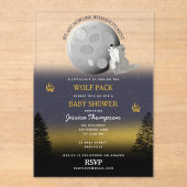 Cute Wolf Pack Woodland Moon Howling Baby Shower Acryleinladungen (Vorderseite)