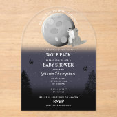 Cute Wolf Pack Woodland Moon Howling Baby Shower Acryleinladungen (Vorderseite)