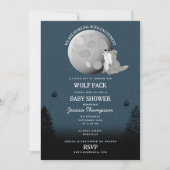 Cute Wolf Pack Woodland Moon Howling Baby Shower Einladung (Vorderseite)