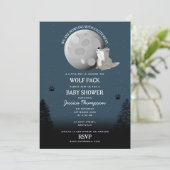 Cute Wolf Pack Woodland Moon Howling Baby Shower Einladung (Stehend Vorderseite)