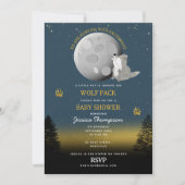 Cute Wolf Pack Woodland Moon Howling Baby Shower Einladung (Vorderseite)