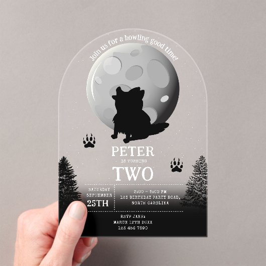 Cute Wolf Pack Woodland Moon Howling Birthday Acryleinladungen (Insitu (Handheld))