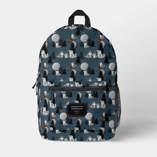 Cute Wolf Pack Woodland Night Sky Bedruckter Rucksack (Vorderseite)