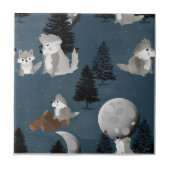 Cute Wolf Pack Woodland Night Sky Moon Fliese (Vorderseite)